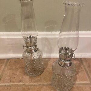 Elegant Vintage Lamplight Farms Clear Glass Oil Lamps